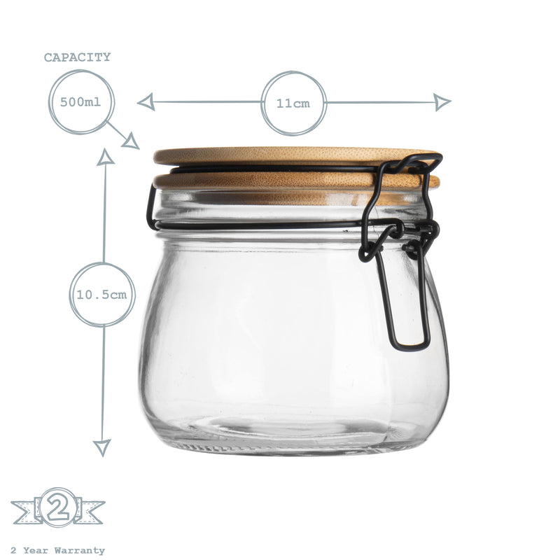 Argon Tableware Storage Jar with Wooden Lid - 500ml - Clear Seal