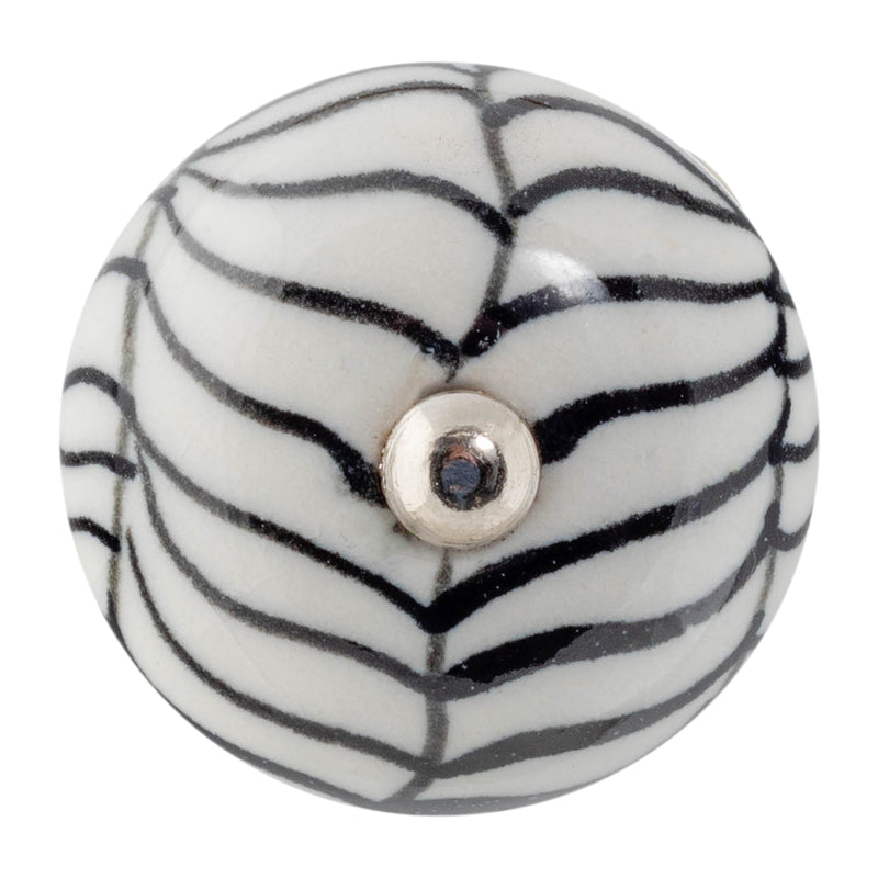 Nicola Spring Round Ceramic Drawer Knob - Black Lines