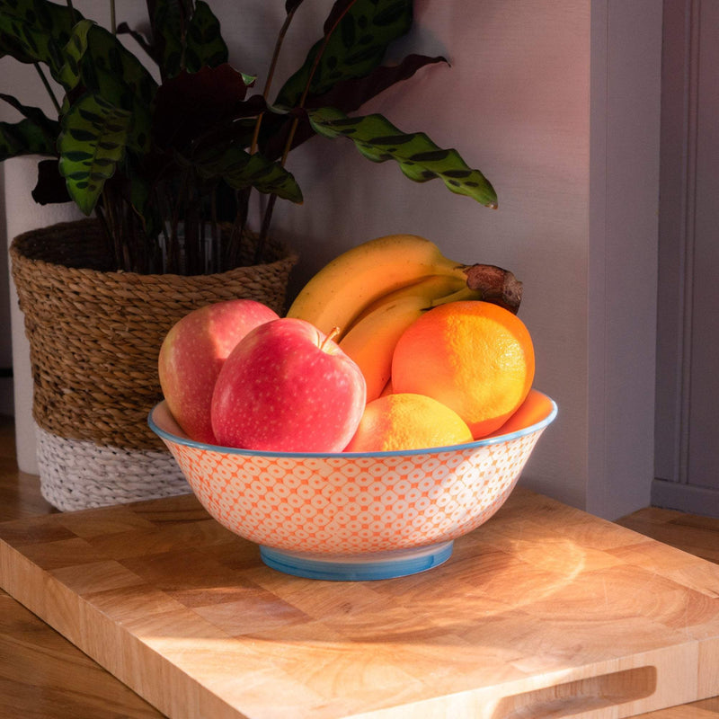 Nicola Spring Patterned Serving Bowl - 203mm - Orange and Blue