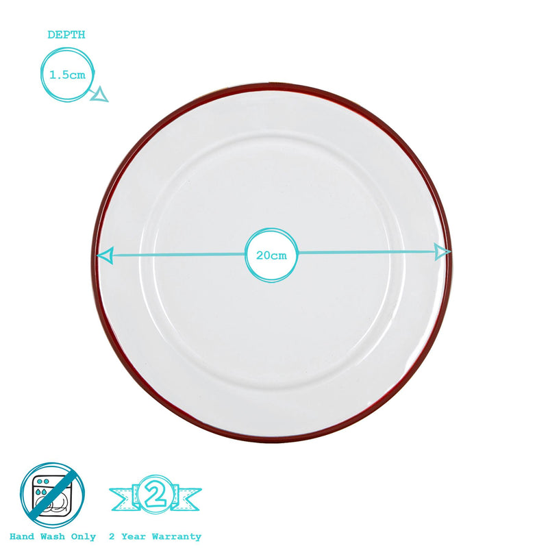 Argon Tableware White Enamel Side Plate - 20cm - Red